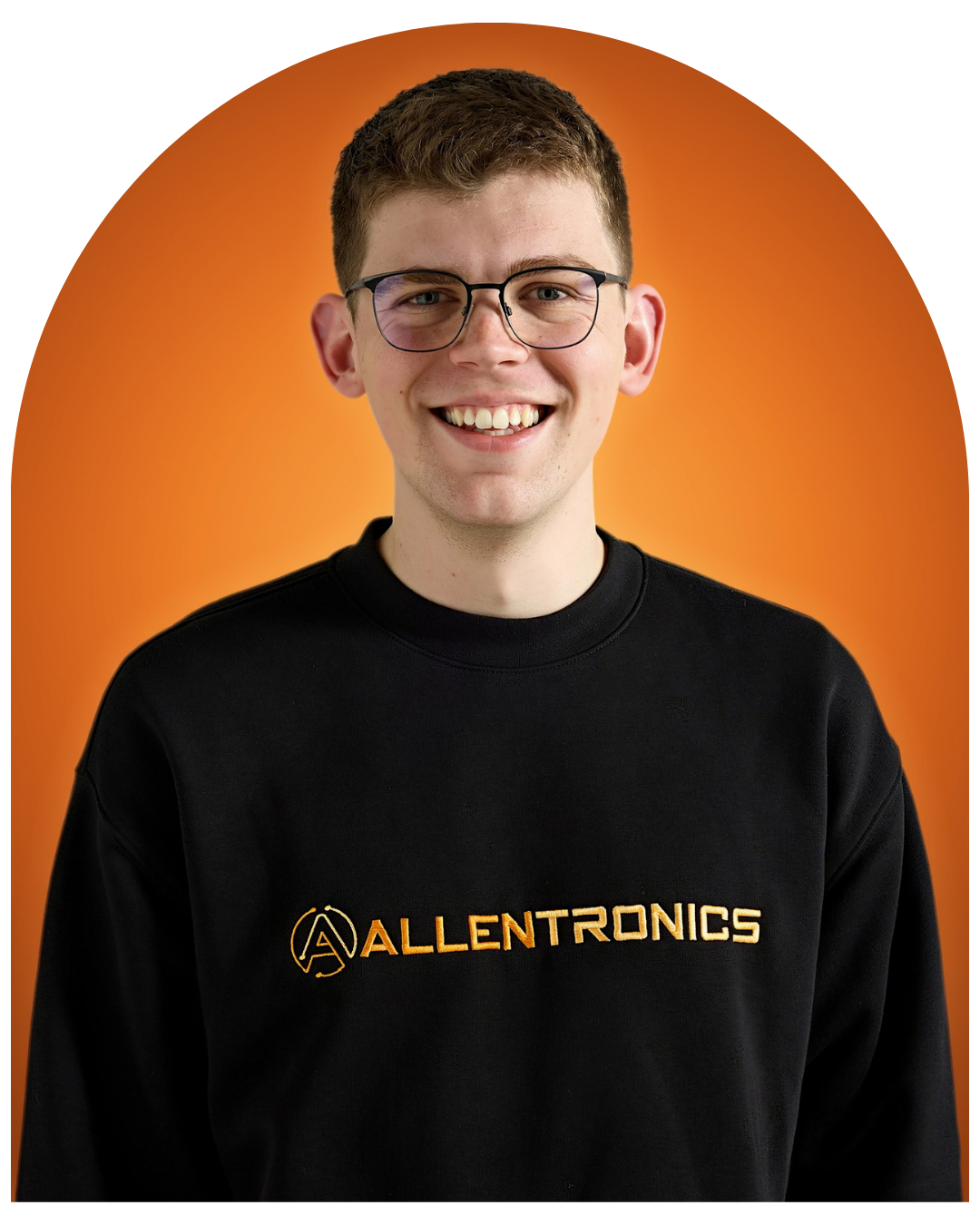Jack Allen wearing an Allentronics jumper